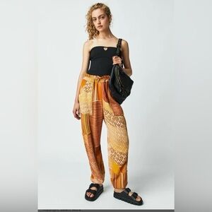 Free People Camille Patchwork Pants Jogger Style XS Golden Hour Combo